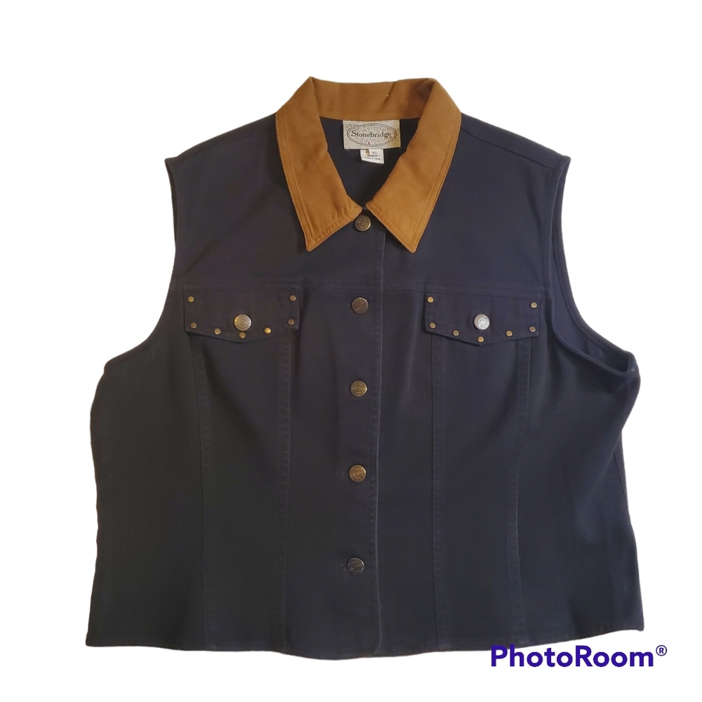 Vintage 90s Women Black Denim Vest XL